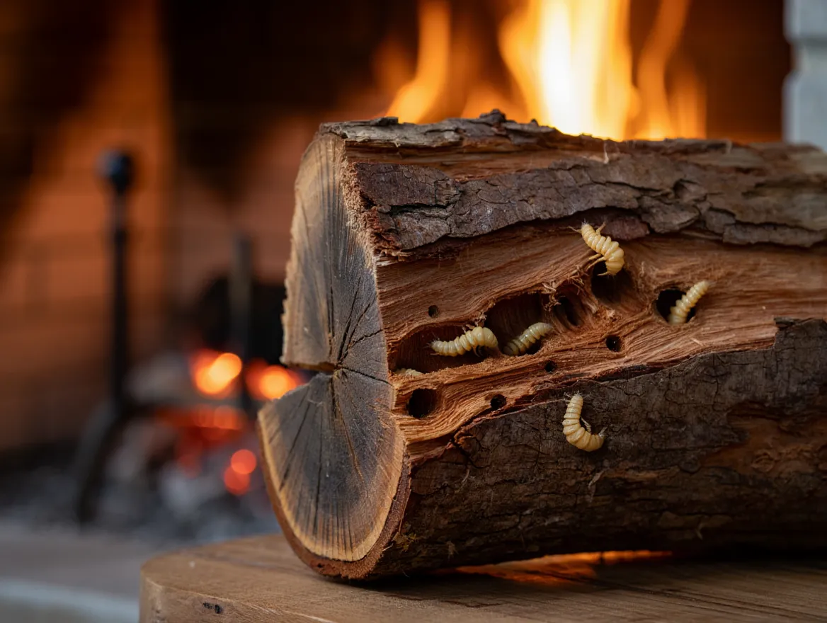 owady w drewnie kominkowym